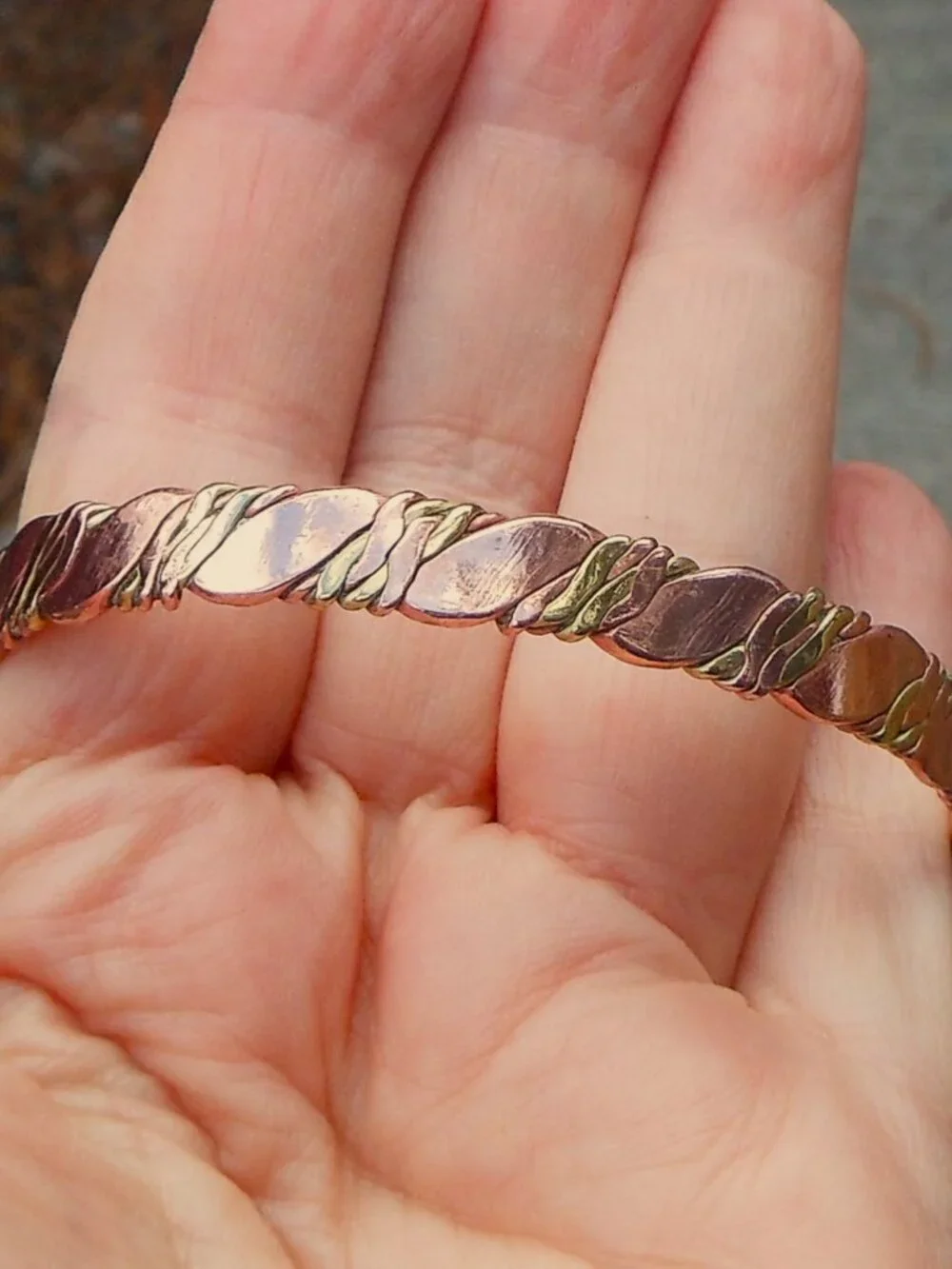 Hammered Mixed Metal Cuff Bracelet - Copper and Gold Tones